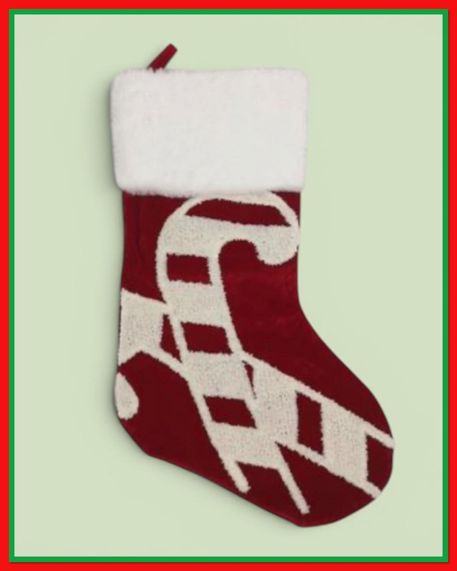 Fluffy Christmas Candy Cane Stocking