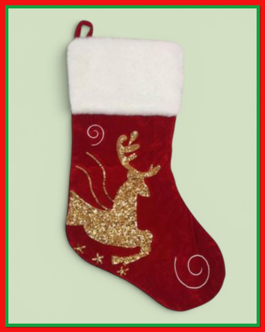 Gold Sparkle Reindeer Stocking