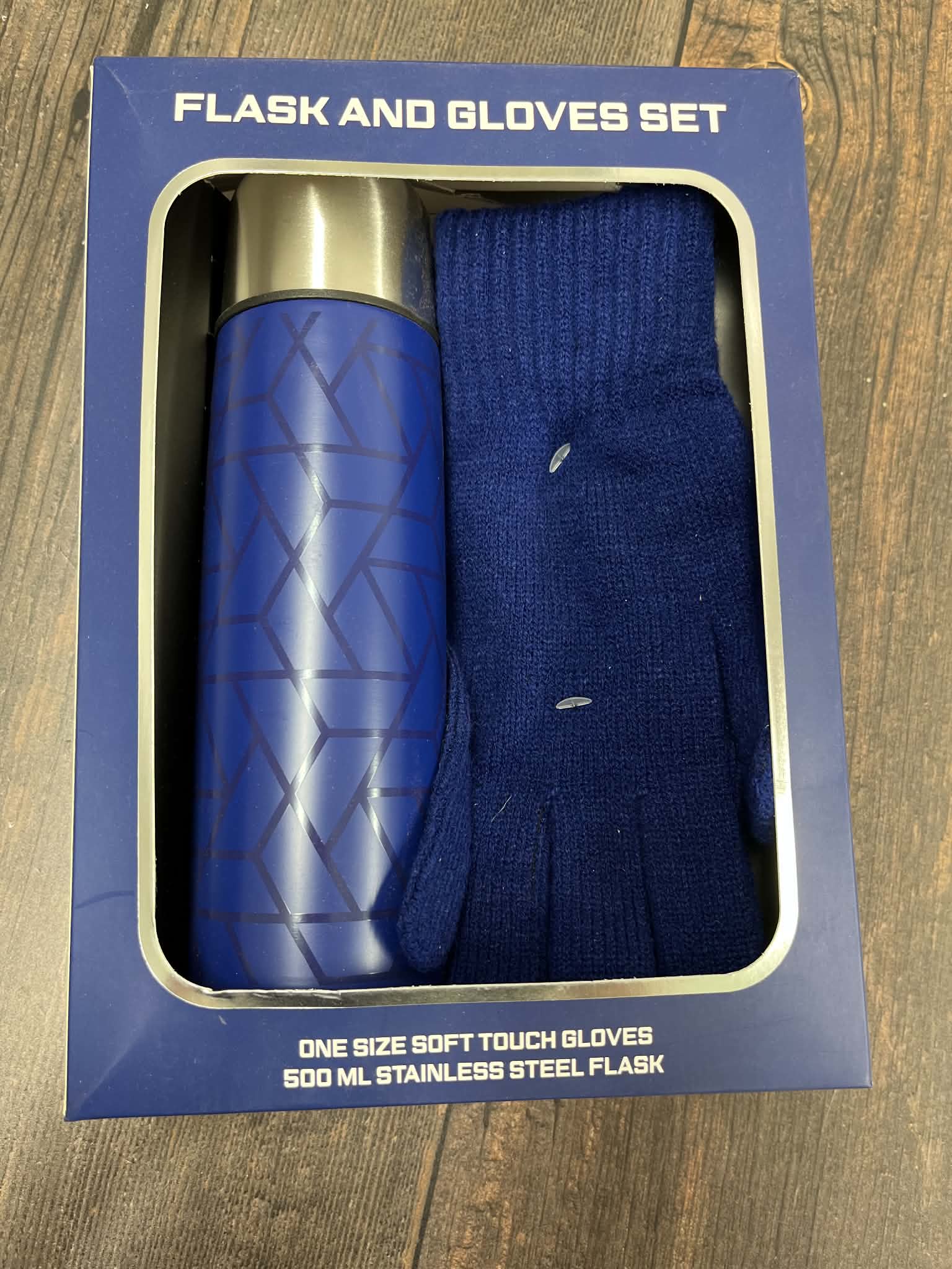 Blue Flask & Gloves Set