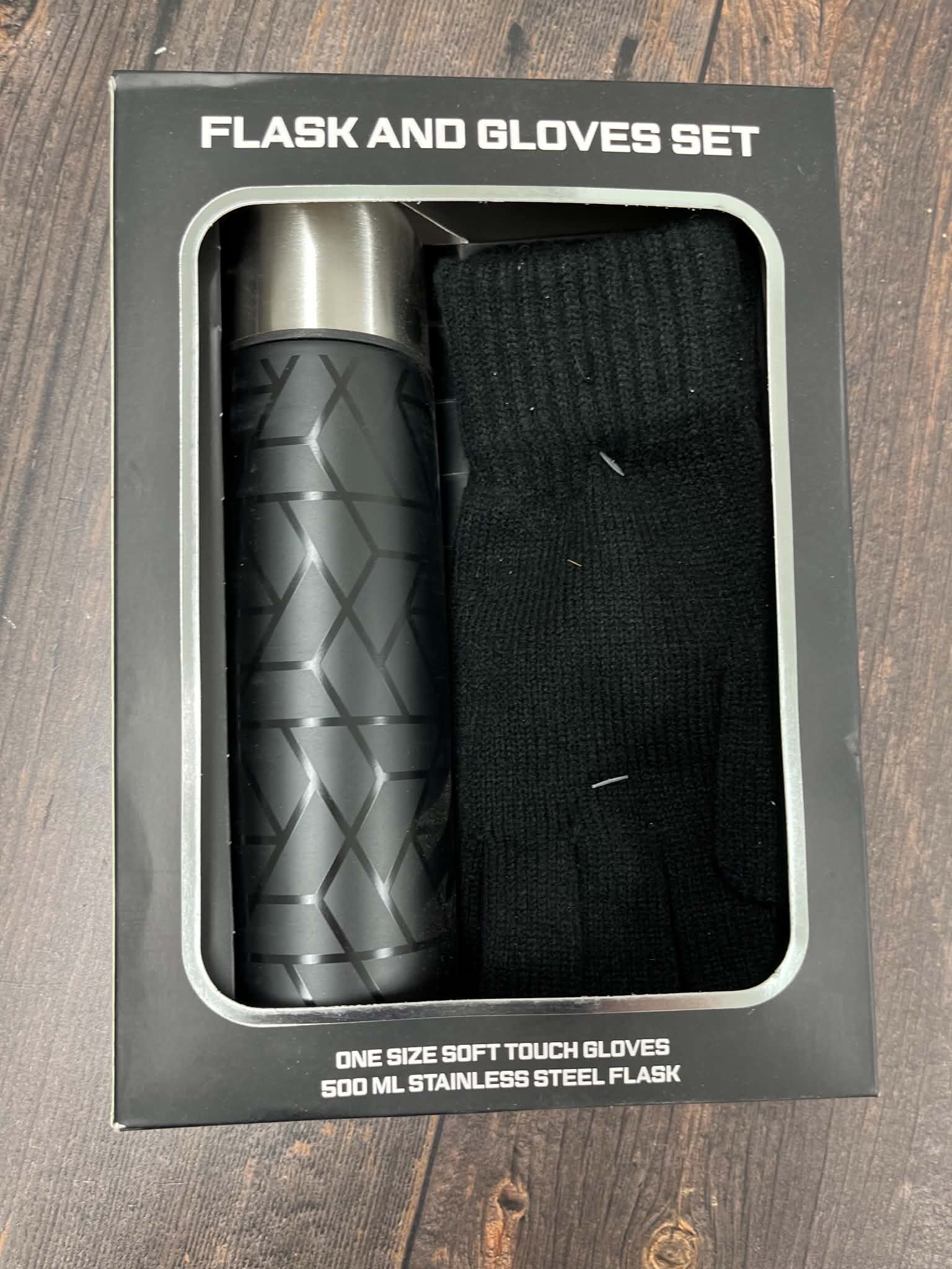 Black Flask & Gloves Set
